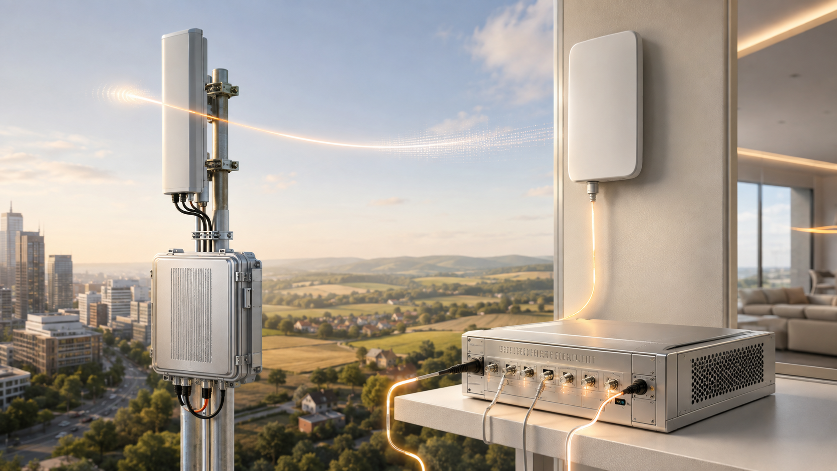 Indoor and outdoor ICS relay units with donor and service antennas extending coverage from an urban area to the countryside