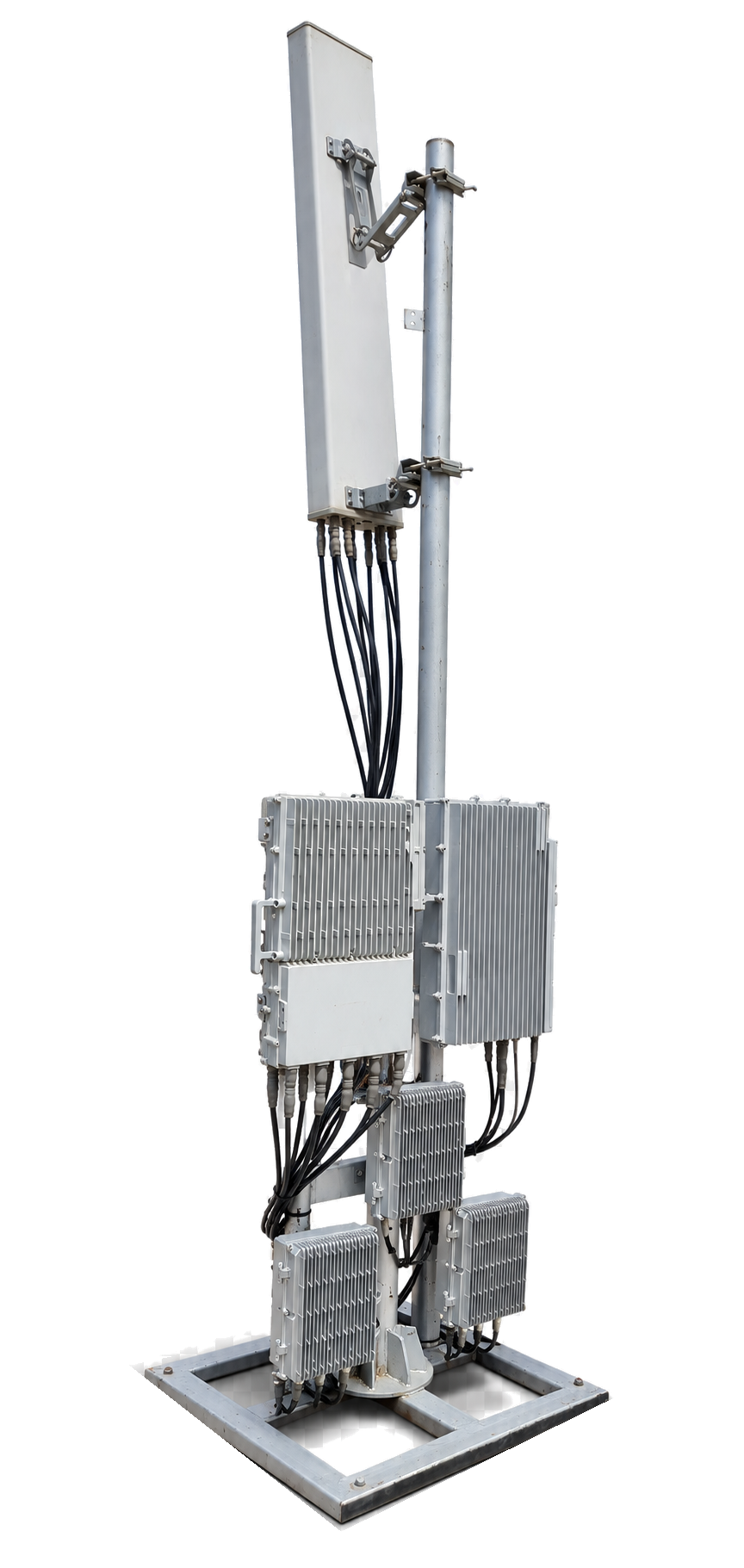 Complete KLEOS outdoor antenna with its BBU and RRU equipment mounted together on one mast